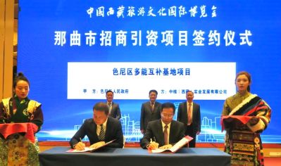 （公司党委书记、执行董事张勇和那曲市色尼区签订投资协议）